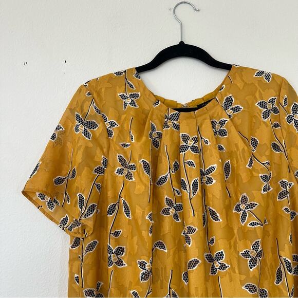 Ann Taylor Factory Mustard Yellow Floral Blouse - Picture 2 of 5